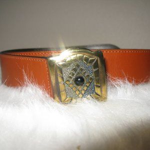 Berge Brown Leather Belt w/Unique Buckle